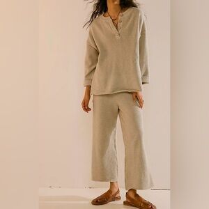 FREE PEOPLE Beach Hailee Sweater Pant Set Au Lait Tan Size Large Rare Find NEW